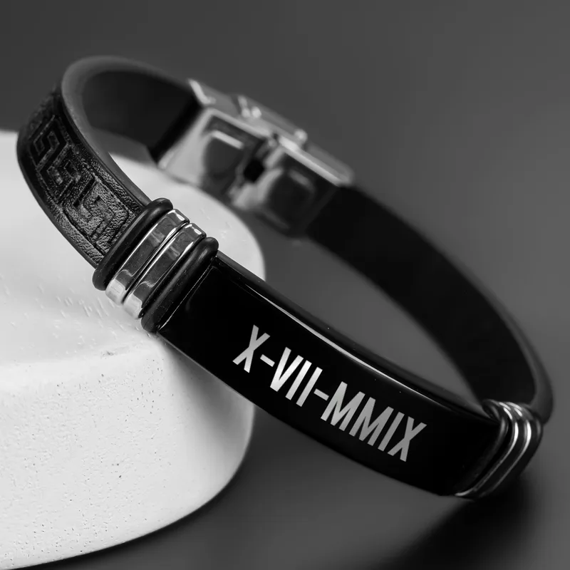 Gift Leather Bracelet with Roman Numeral Date Written