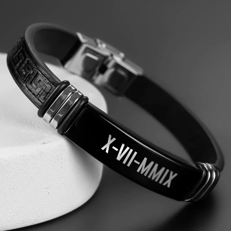 Gift Leather Bracelet with Roman Numeral Date Written