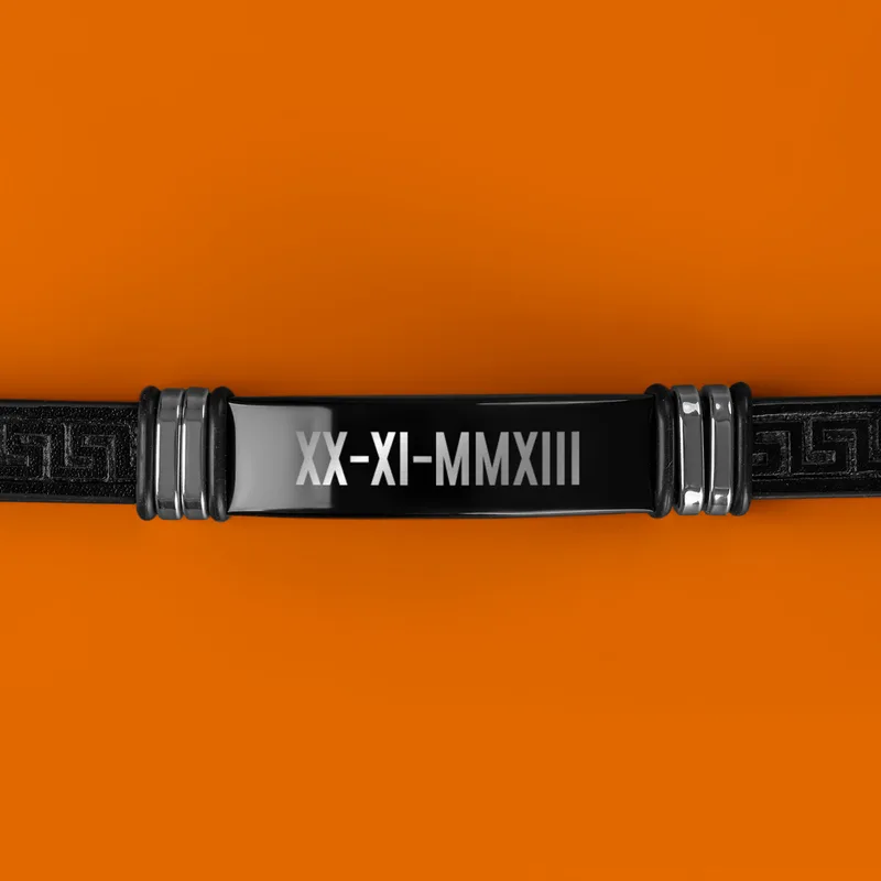 Gift Leather Bracelet with Roman Numeral Date Written