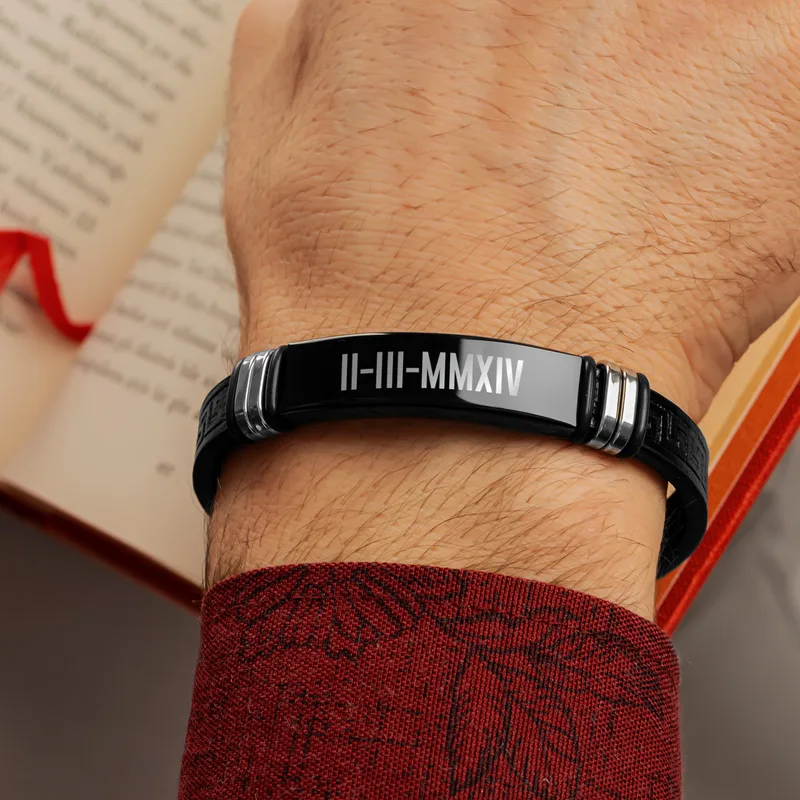 Gift Leather Bracelet with Roman Numeral Date Written