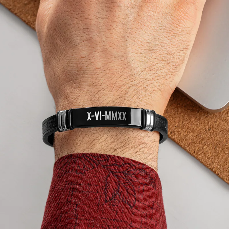 Gift Leather Bracelet with Roman Numeral Date Written