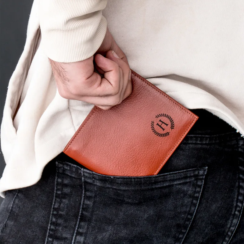 Gifts for Boyfriend Initial Design Genuine Leather Wallet