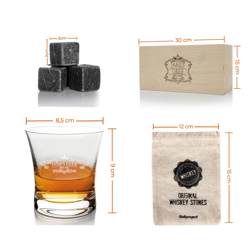 Gifts for Boyfriend Personalized 2 Piece Whiskey Glasses Set with Wooden Box