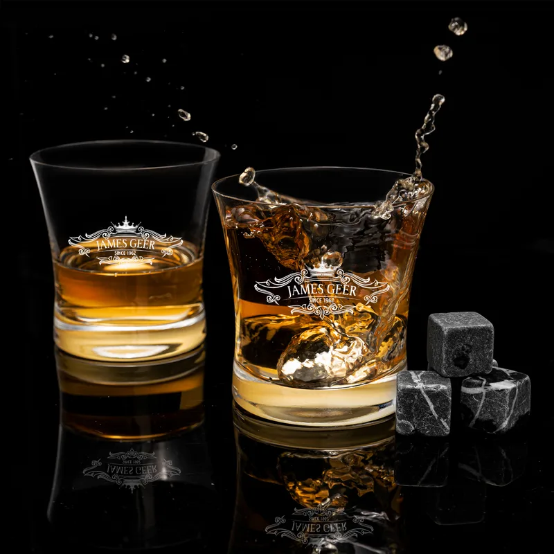 Gifts for Boyfriend Personalized 2 Piece Whiskey Glasses Set with Wooden Box