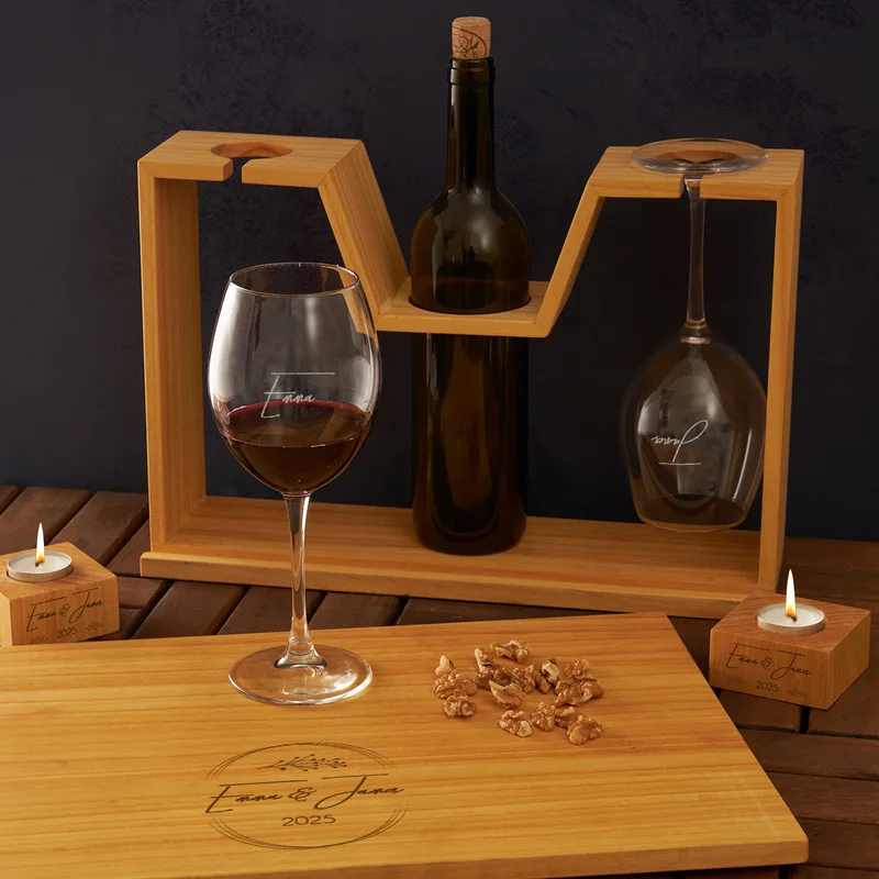 Gifts for Couples Personalized Wine Rack with Cheese Board and Candles Set