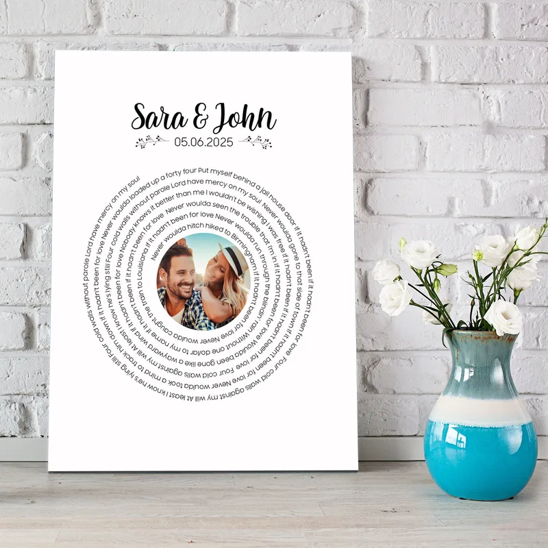 Personalised Song Lyric Canvas Art for Couples 12x16