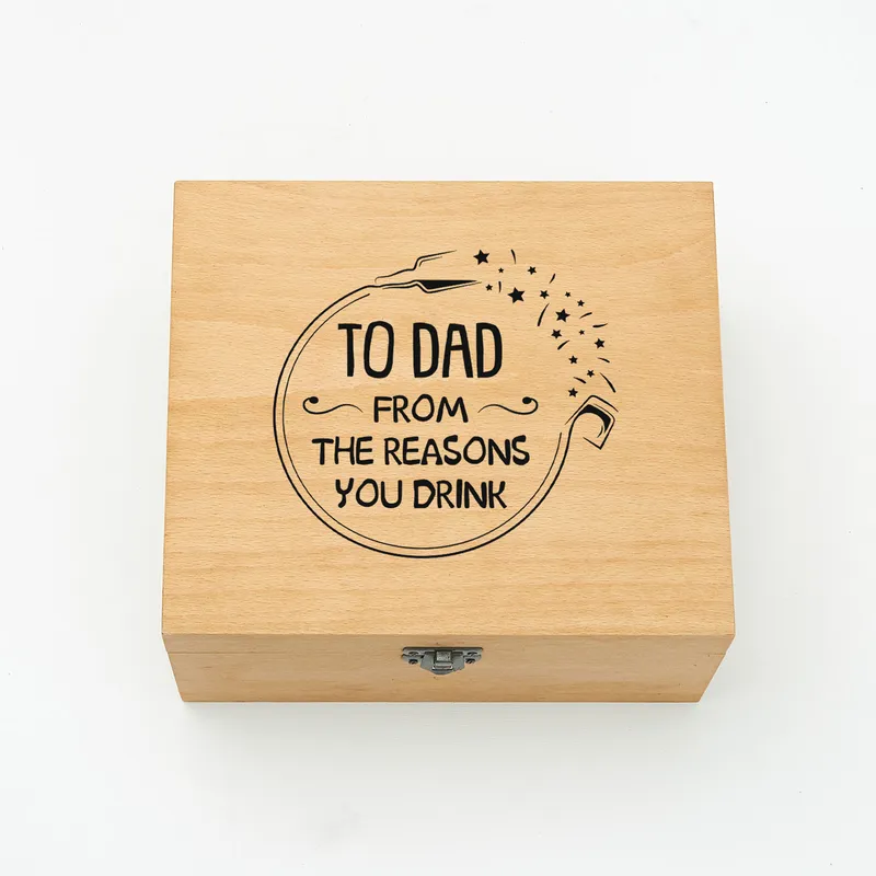 Gifts for Dad Wooden Box Glasgov Whiskey Glass and Cooling Stones Set