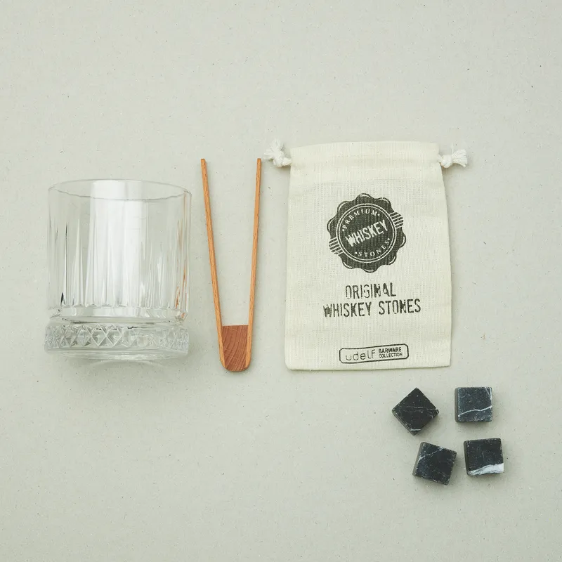 Gifts for Dad Wooden Box Glasgov Whiskey Glass and Cooling Stones Set