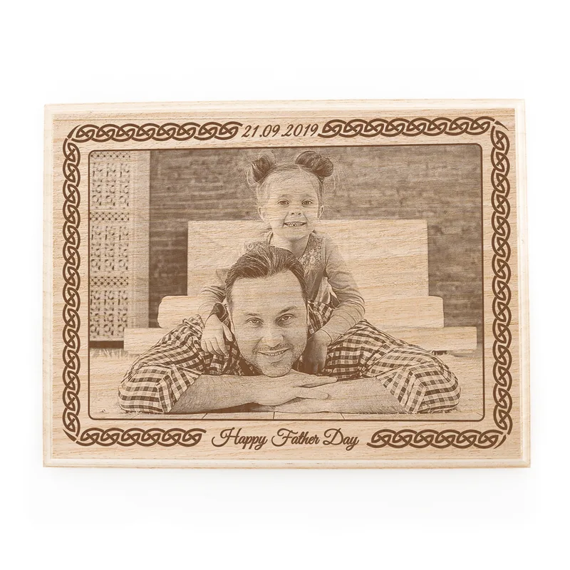 First Father's Day Gift Engraved Photo on Wood as Gift for Dad