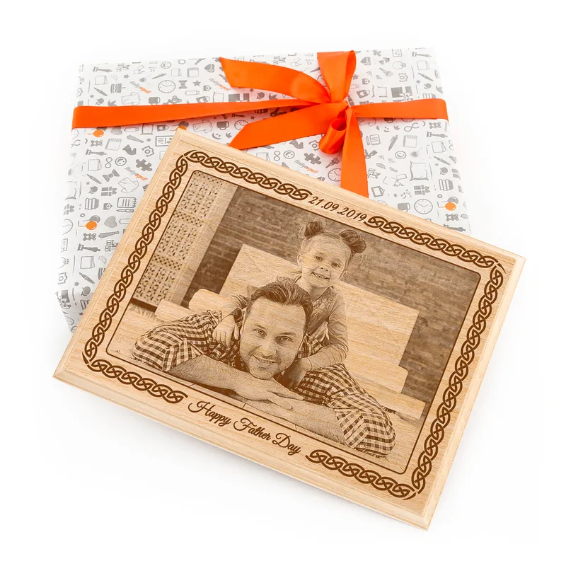 First Father's Day Gift Engraved Photo on Wood as Gift for Dad