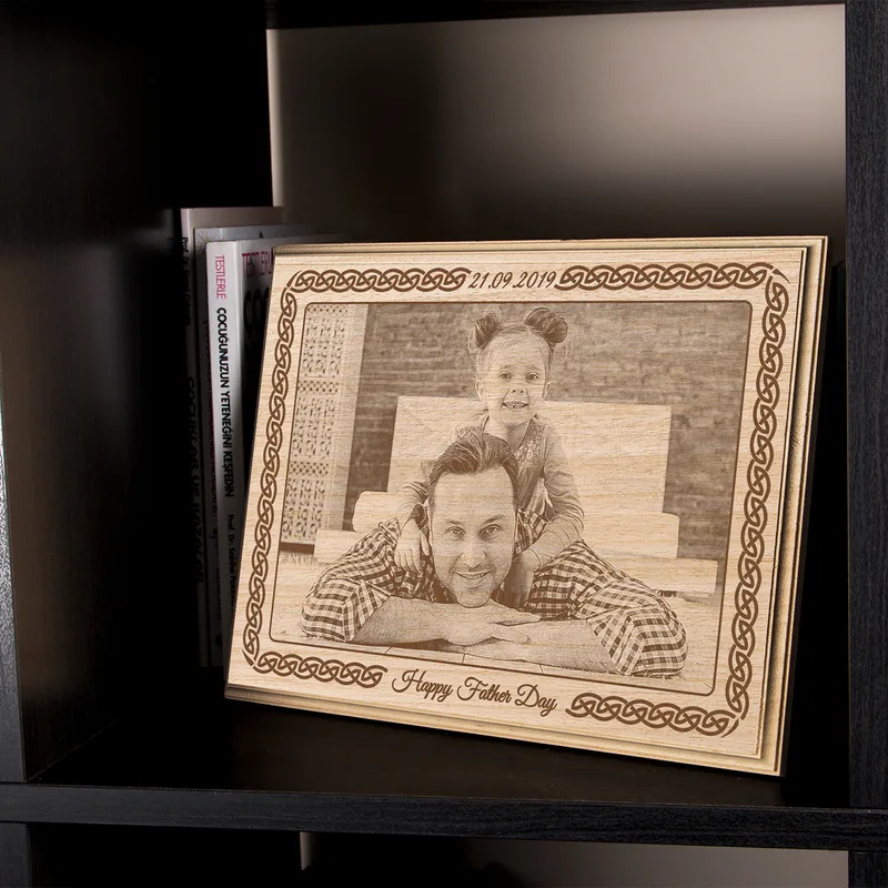 First Father's Day Gift Engraved Photo on Wood as Gift for Dad