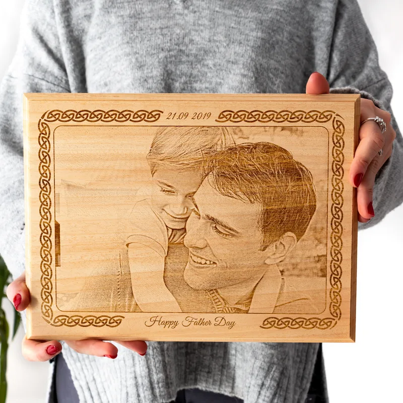First Father's Day Gift Engraved Photo on Wood as Gift for Dad
