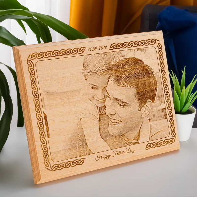 First Father's Day Gift Engraved Photo on Wood as Gift for Dad