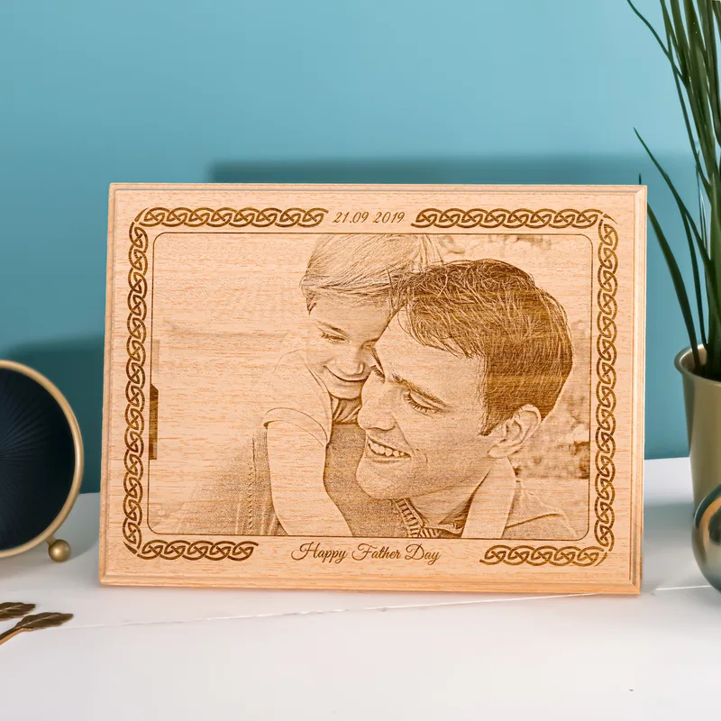 First Father's Day Gift Engraved Photo on Wood as Gift for Dad