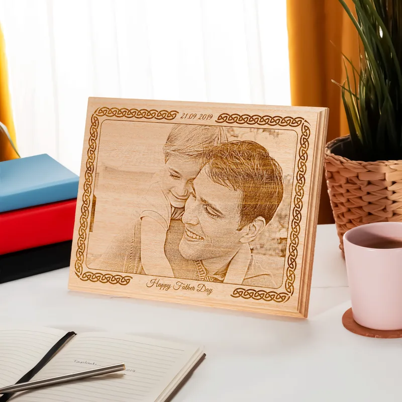 First Father's Day Gift Engraved Photo on Wood as Gift for Dad