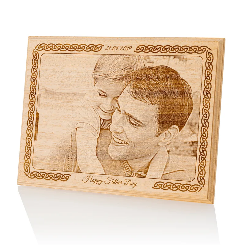 First Father's Day Gift Engraved Photo on Wood as Gift for Dad