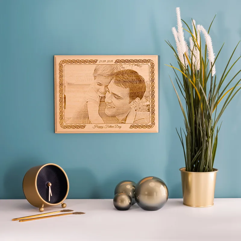 First Father's Day Gift Engraved Photo on Wood as Gift for Dad