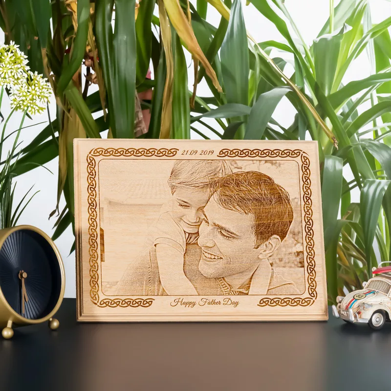 First Father's Day Gift Engraved Photo on Wood as Gift for Dad