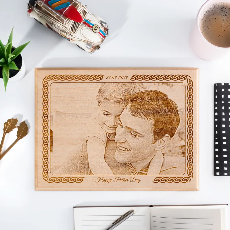 First Father's Day Gift Engraved Photo on Wood as Gift for Dad