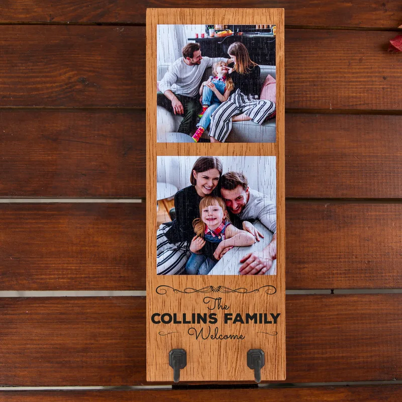 Gifts for Family 2 Photo Collage Wooden Key Holder