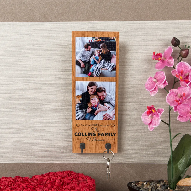 Gifts for Family 2 Photo Collage Wooden Key Holder