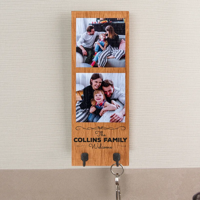 Gifts for Family 2 Photo Collage Wooden Key Holder