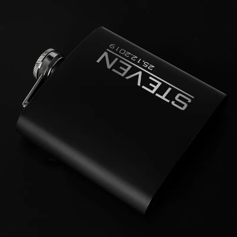 Gifts for Friends Minimal Design Personalized Matte Black Hip Flask
