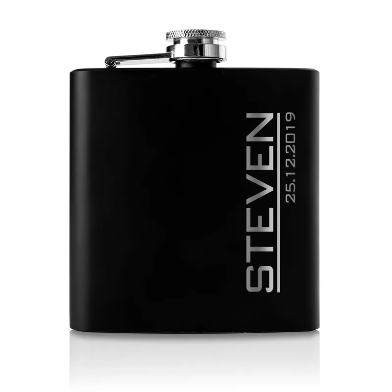 Gifts for Friends Minimal Design Personalized Matte Black Hip Flask