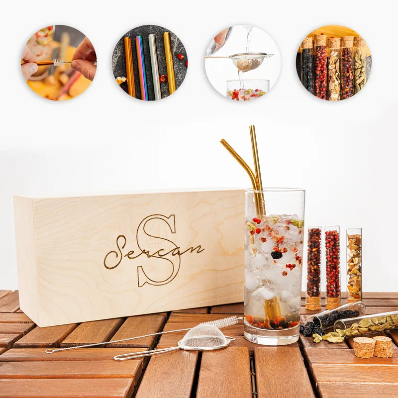 Personalised Gin Infusion Kit with Engraved Wooden Box for Friends