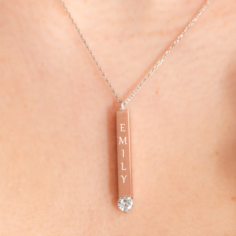 Personalised Silver and Rose Gold Love Bar Necklace for Her