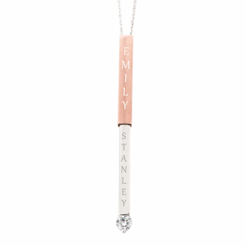Personalised Silver and Rose Gold Love Bar Necklace for Her