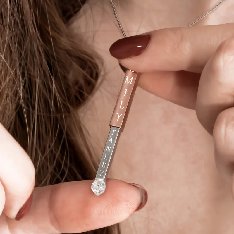 Personalised Silver and Rose Gold Love Bar Necklace for Her