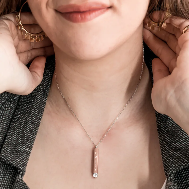 Personalised Silver and Rose Gold Love Bar Necklace for Her