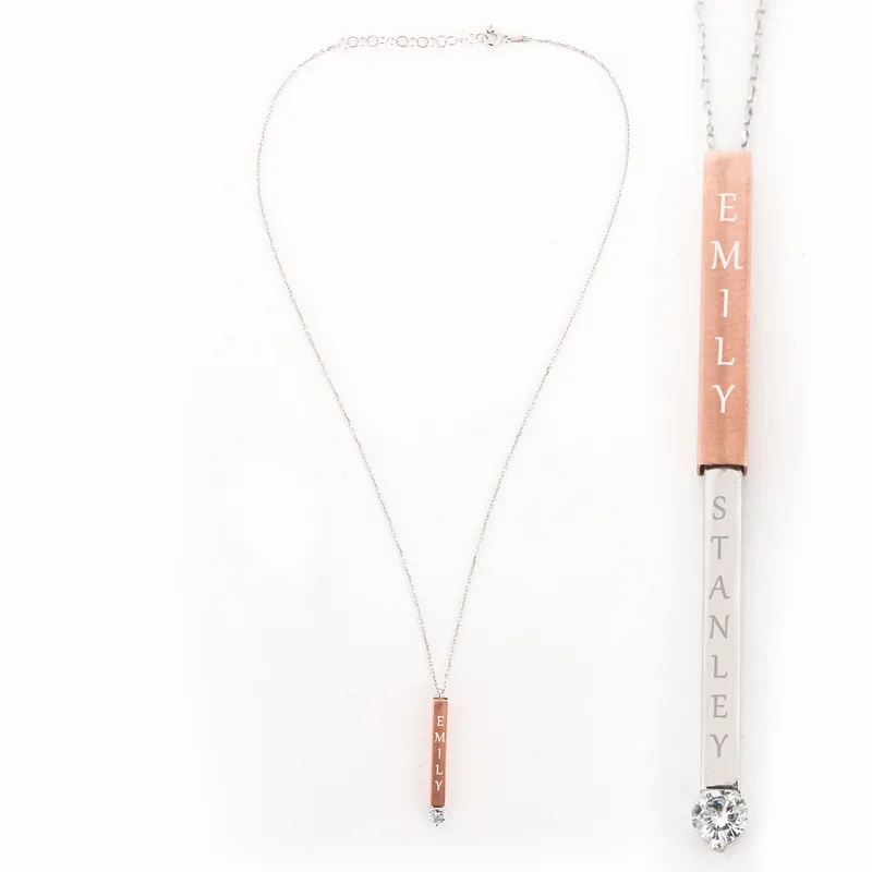Personalised Silver and Rose Gold Love Bar Necklace for Her