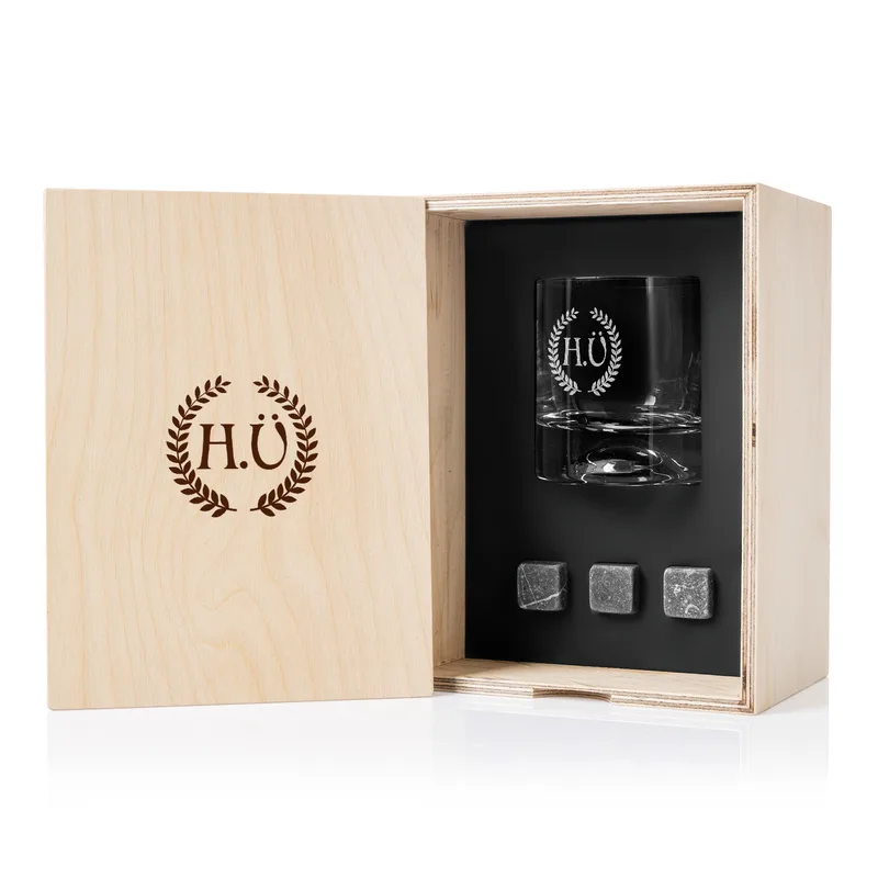 Gifts for Him Whiskey Glass Set Wooden Box