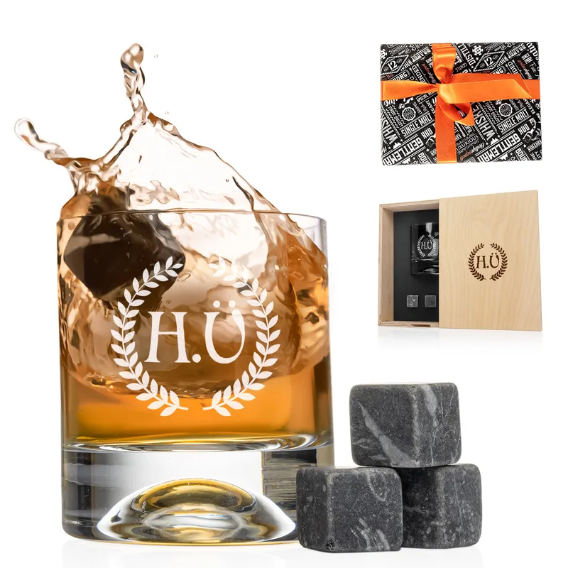 Gifts for Him Whiskey Glass Set Wooden Box