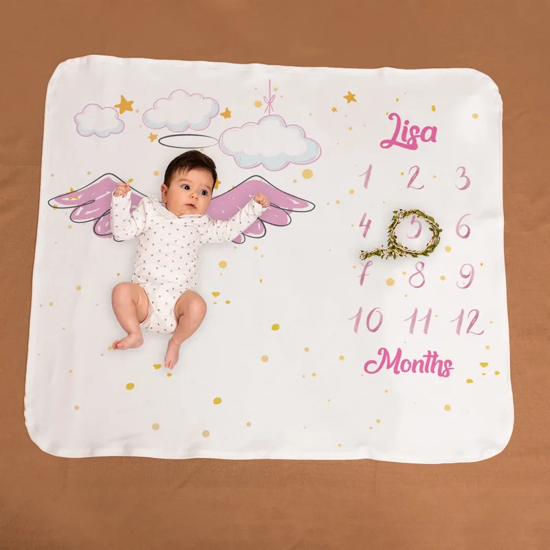 Personalised Baby Monthly Milestone Blanket for Newborn Photos