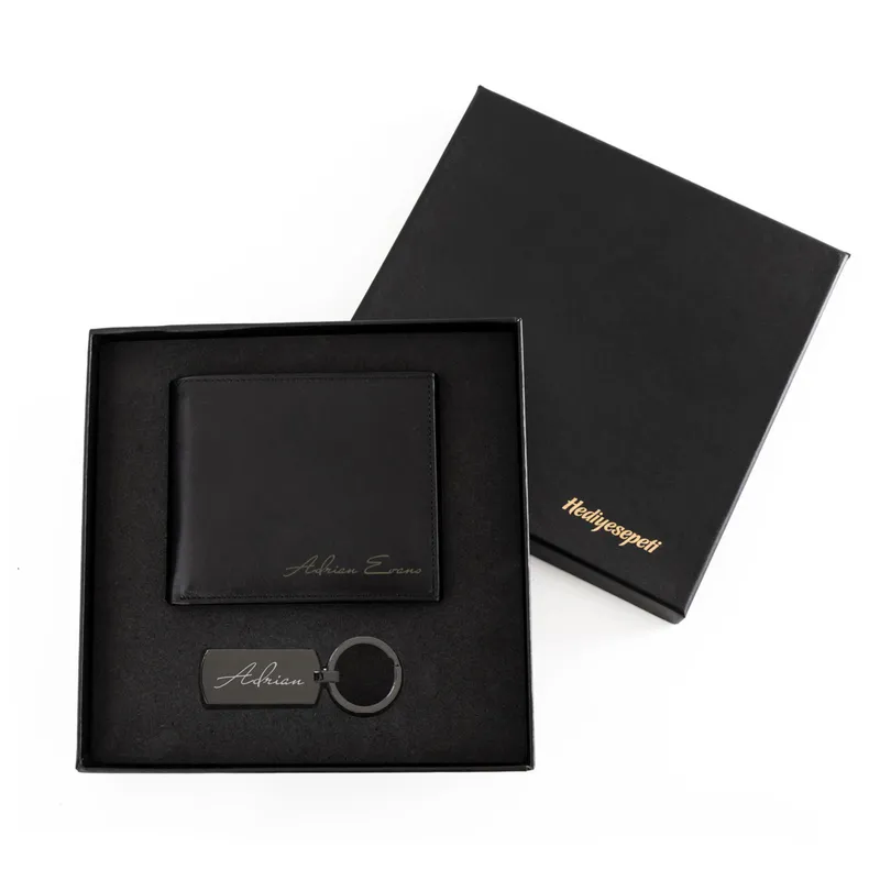 Gifts for Men Leather Wallet and Keychain Set