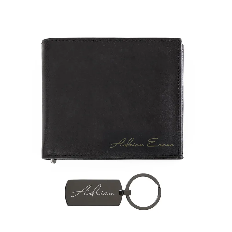 Gifts for Men Leather Wallet and Keychain Set