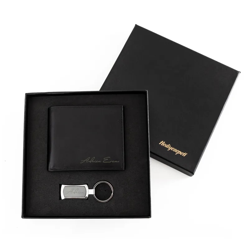 Personalised Leather Wallet and Keyring Gift Set for Men