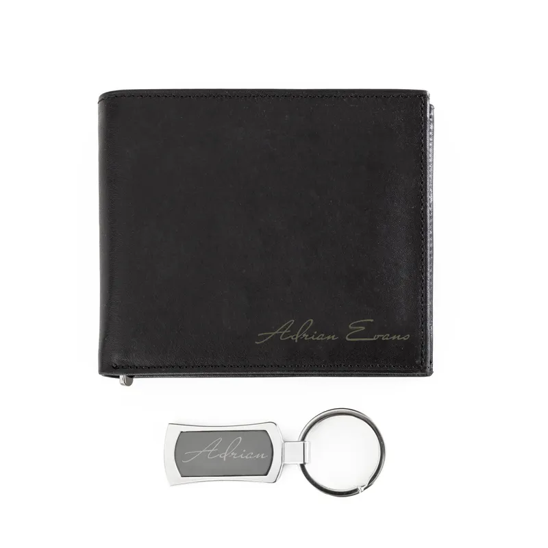 Personalised Leather Wallet and Keyring Gift Set for Men