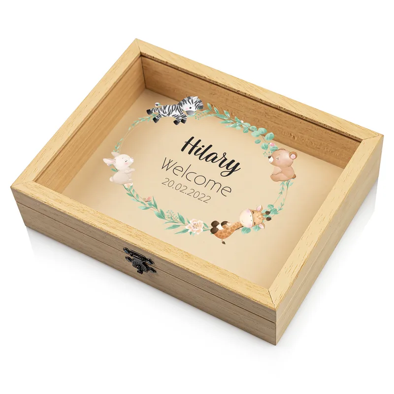 Gifts for New Born Baby and New Mom Wooden Hinged Picture Frame Photo Album - Baby Pictures Box