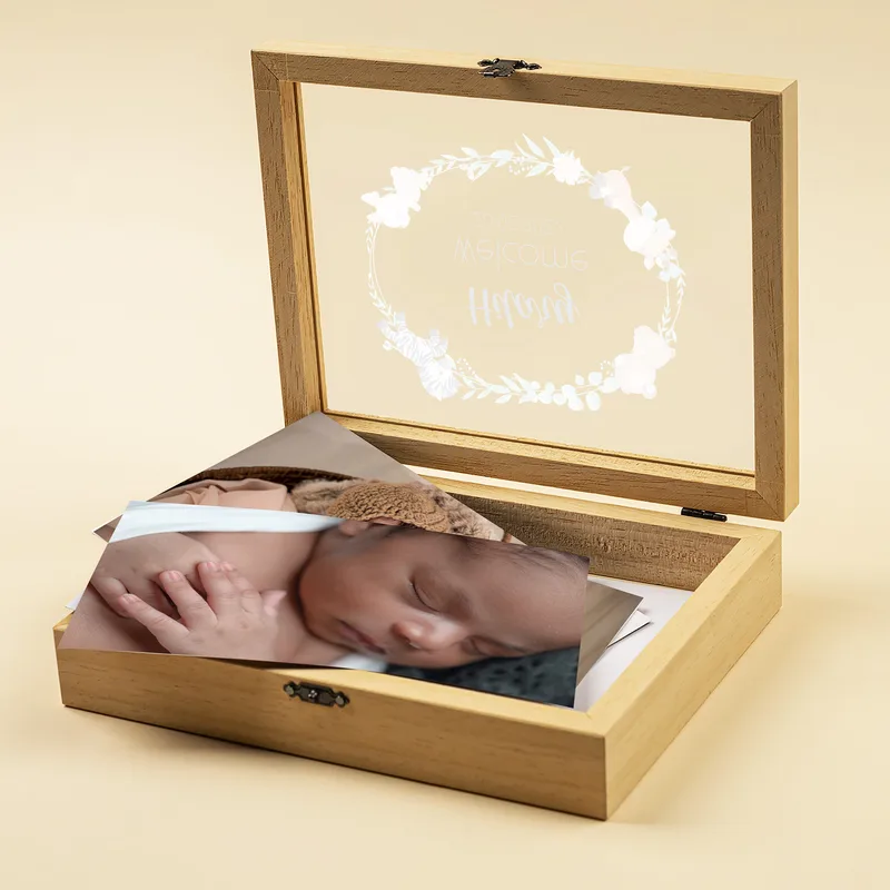 Gifts for New Born Baby and New Mom Wooden Hinged Picture Frame Photo Album - Baby Pictures Box