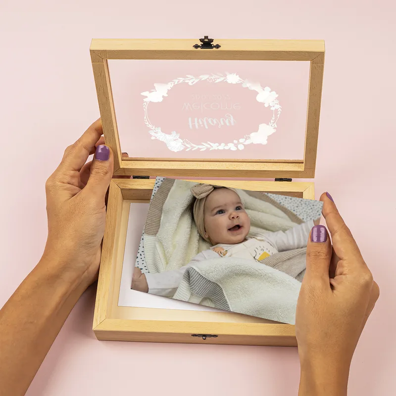 Gifts for New Born Baby and New Mom Wooden Hinged Picture Frame Photo Album - Baby Pictures Box