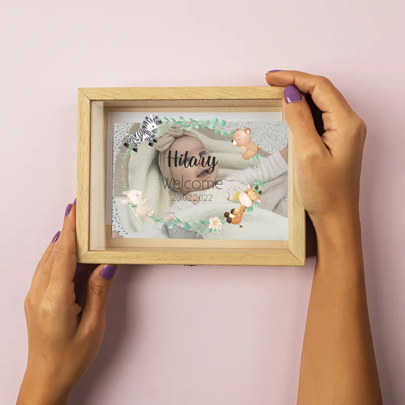 Gifts for New Born Baby and New Mom Wooden Hinged Picture Frame Photo Album - Baby Pictures Box