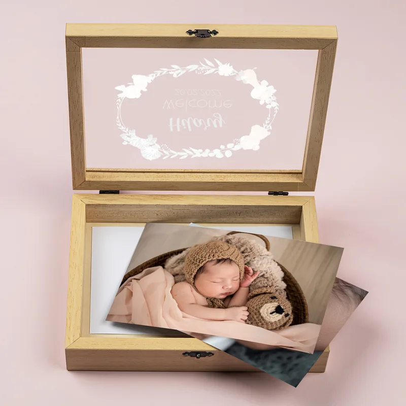 Gifts for New Born Baby and New Mom Wooden Hinged Picture Frame Photo Album - Baby Pictures Box