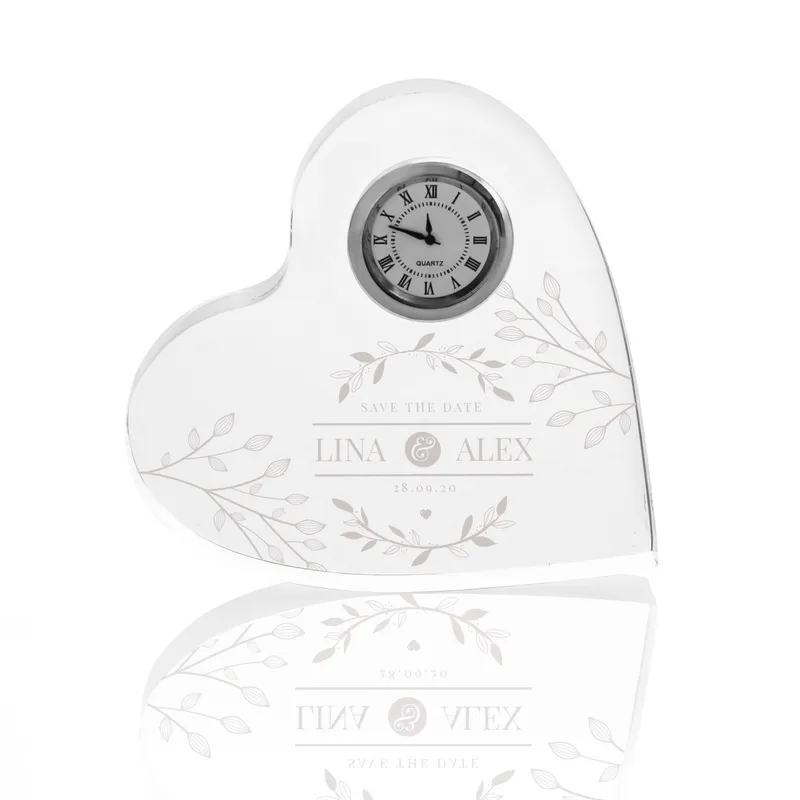 Personalised Heart Desk Clock with Name and Date