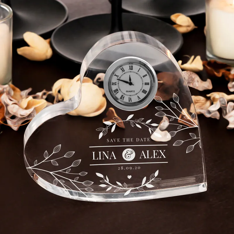 Personalised Heart Desk Clock with Name and Date