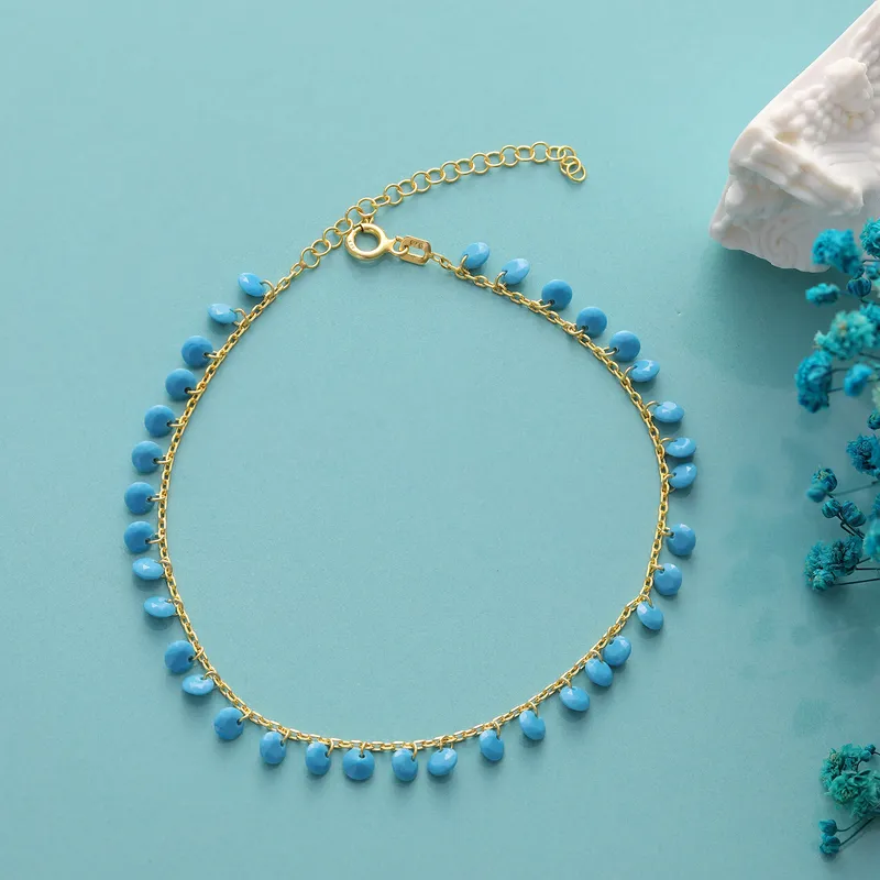 Gold Plated Anklet with Blue Stones