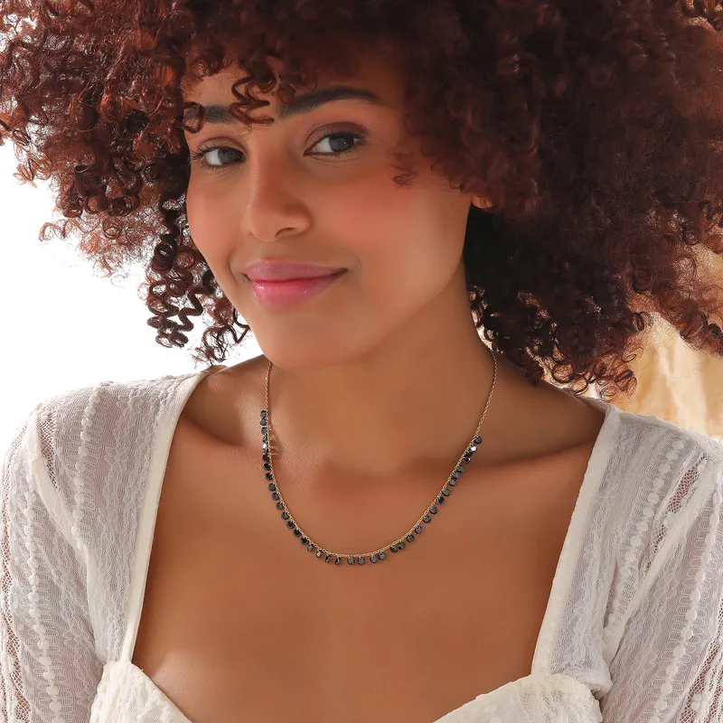 Gold Plated Elegant Necklace with Black Zircon Stones